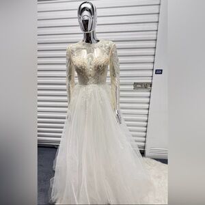 Missacc Petite S Wedding Gown A Line Ball Bridal Gown Beaded Mesh Top Long Sleev